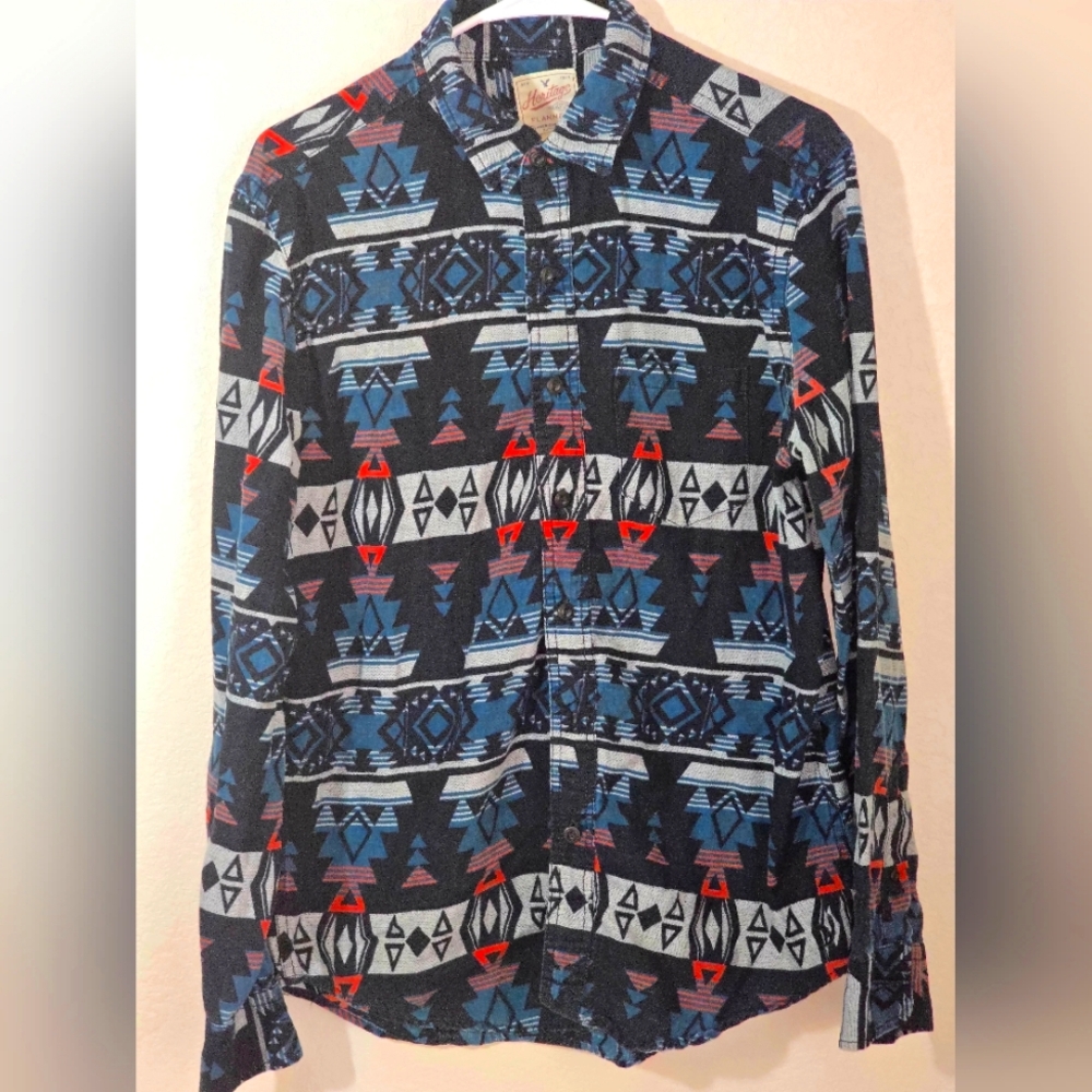Heritage American Eagle Flannel Southwest Aztec Print Button Down Shirt Men